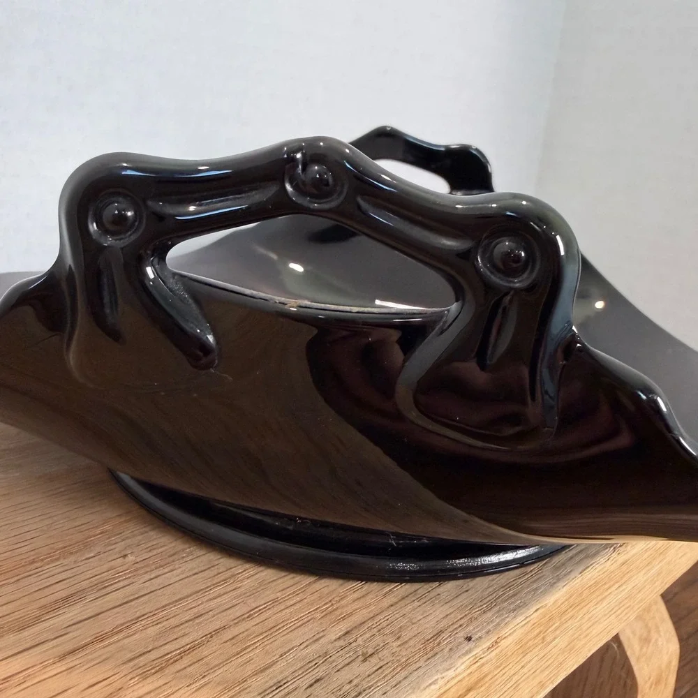 LE Smith Mt Pleasant Black Amethyst Glass Bon Bon Dish Vintage 2 Handle Tray